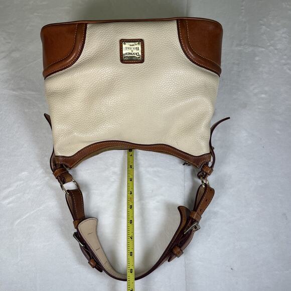 Dooney Bourke Tan Pebbled Leather Drawstring Pocket Lock Bucket Shoulder Bag FS - Picture 10 of 16